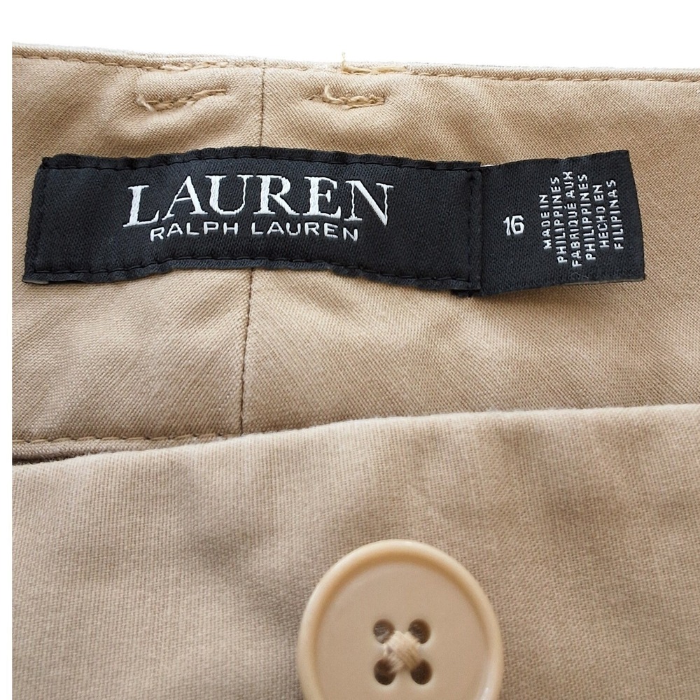 Lauren Ralph Lauren Khaki Pleated Wide Leg Cuffed Trousers Pants Tan Womens 16 - Picture 10 of 13